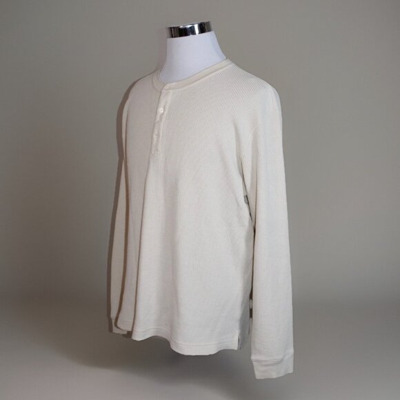 Theory Men's Mattis Studio Waffle knit L/S T shirt 3-button Crew Ivory Cream 2XL - Picture 3 of 6